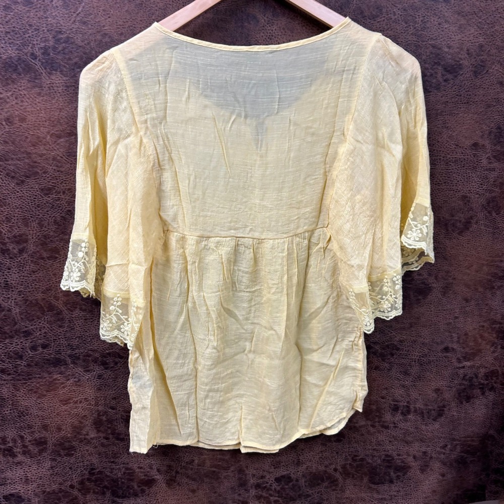 Zac & Rachel Yellow Lace-Yoke Boho Blouse - Picture 2 of 8